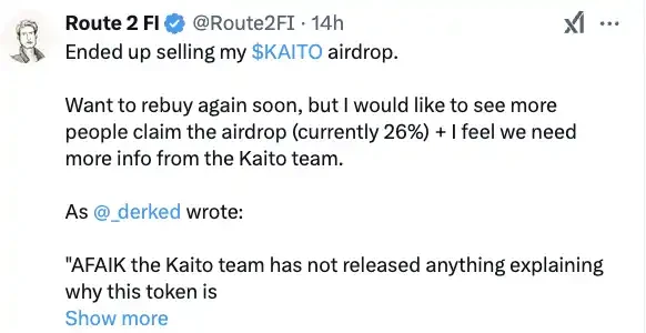 深入分析社区观点：Kaito空投要不要卖？ image 1
