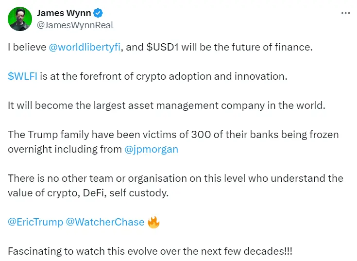 James Wynn 深度解读：WLFI 与 USD1 如何引领金融新纪元？