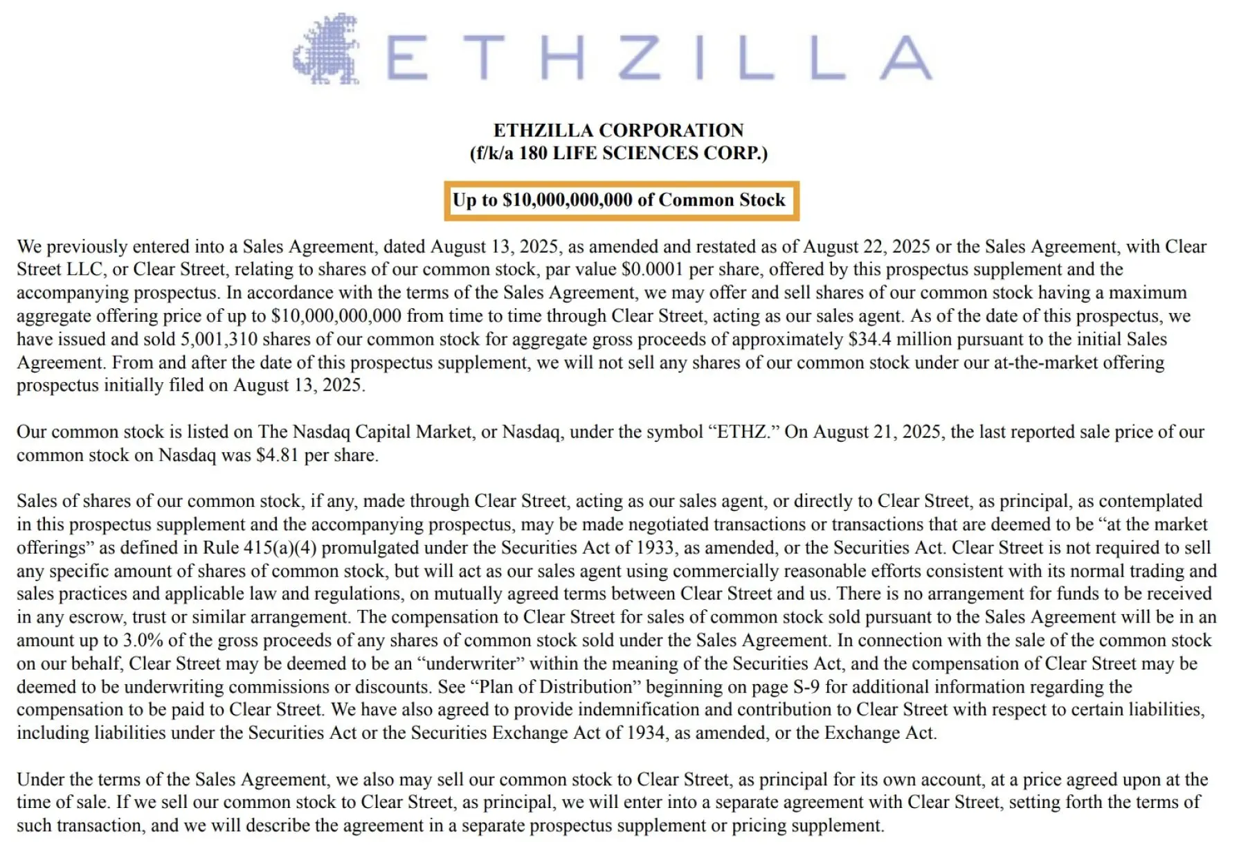 ETHZilla 计划增持以太坊：配股募资规模或达 100 亿美元